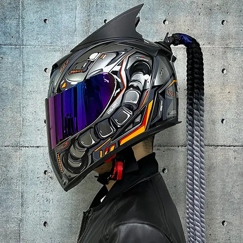 

Motorcycle Helmet Male Female Full Helmet Mirror Personality Helmet Four Seasons Equipped Bluetooth Unique Corner Braided Rope