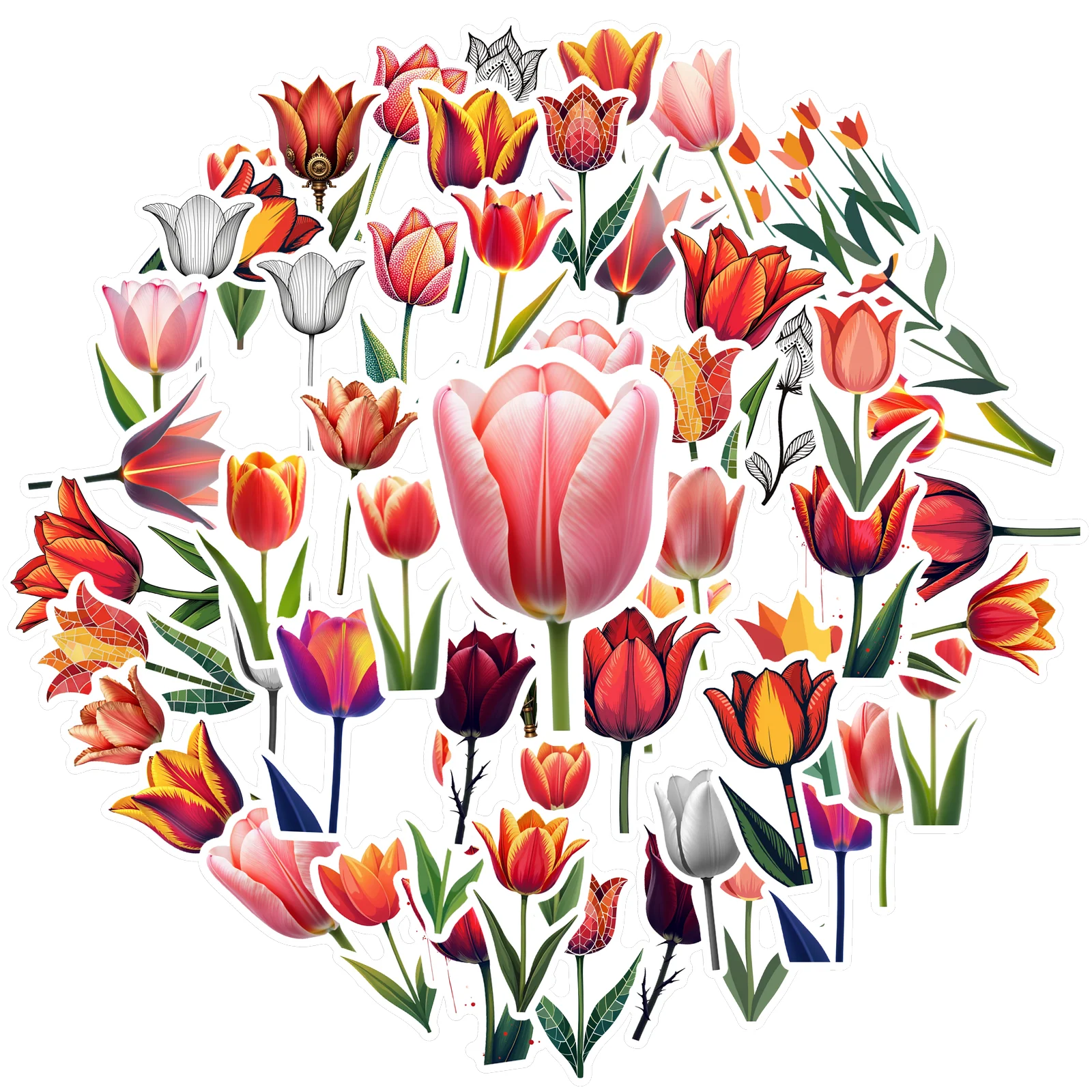 35 Uds-70 Uds Pegatinas De Flores Naturales Pegatinas De Flores De Tulipán Vívidas Pegatinas De Papelería Para Guitarra Portátil Casco Monopatín Diy — -52%, $0.62 Coupon, from $0.58 – 52% descuento – €0.58