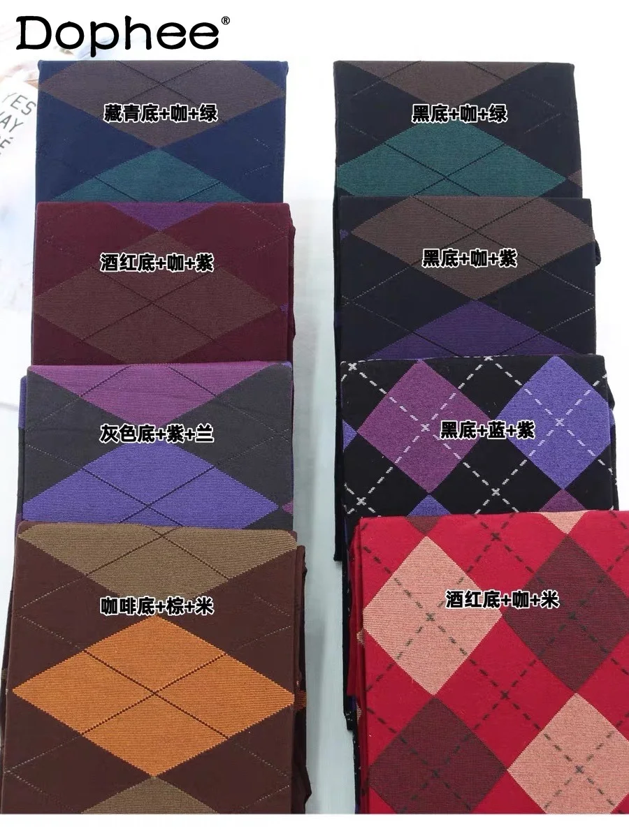 

Japanese Retro British Style Colorful Diamond Pattern Tights Spring and Autumn New Thin Velvet Tights for Women