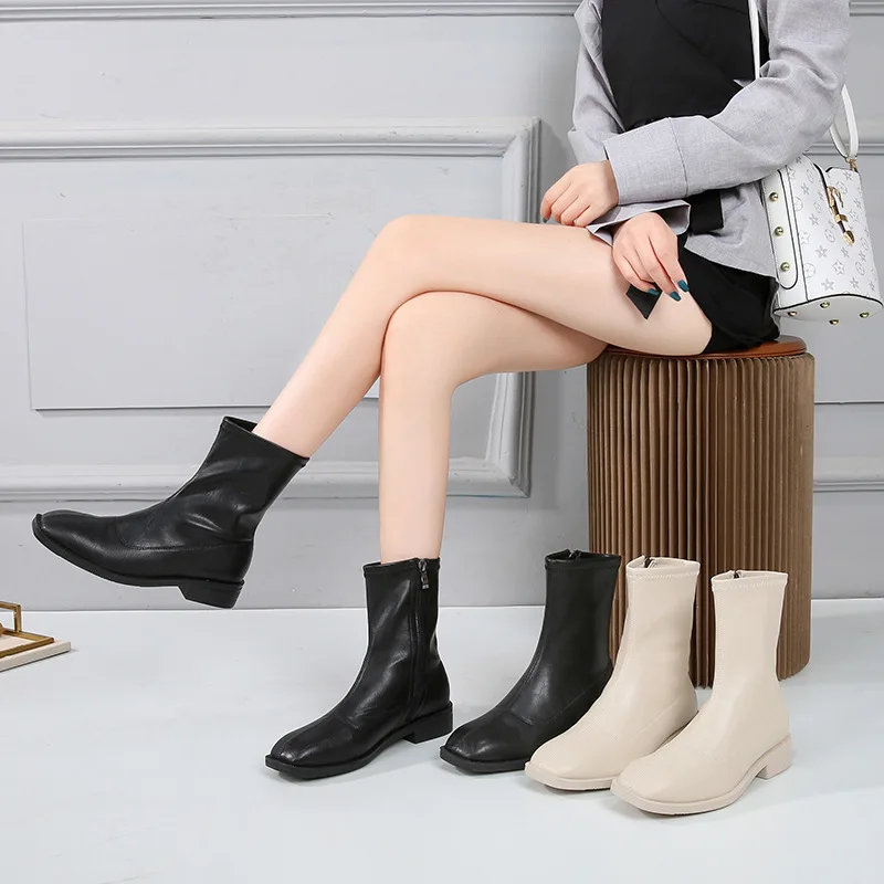 

White Ankle Boots Big Size Shoes Woman Chelsea Clogs Platform Winter Footwear Low Large Size Rock Ladies Autumn Rubber