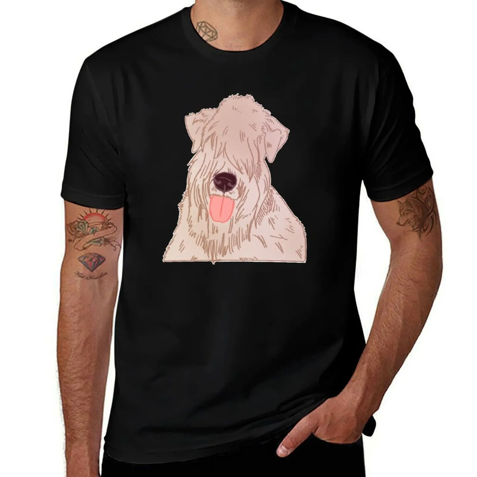 Cute And Sketchy Soft Coated Wheaten Terrier Design T-Shirt Gym Exercise Short Sleeve T-Shirt