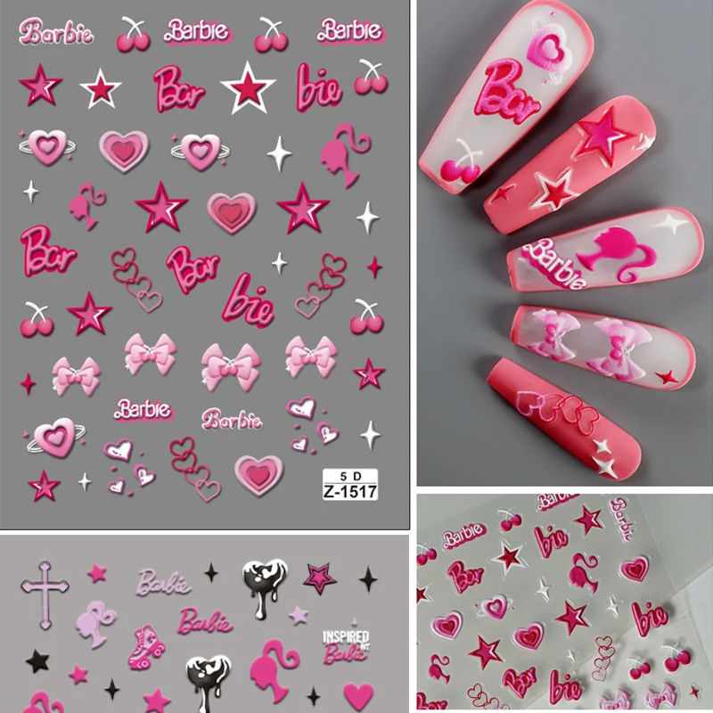 1Pc Anime Barbie Nail Manicure Stickers Kawaii Fashion Y2K Girl Diy 5D Three-Dimensional Love Art Nail Art Jewelry Sticker Decor