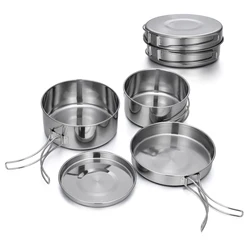 LIXADA Outdoor Stainless-Steel Camping Cookware Set Camping Bowl Outdoor Bowl Pot Set Hiking Backpacking Cooking Picnic