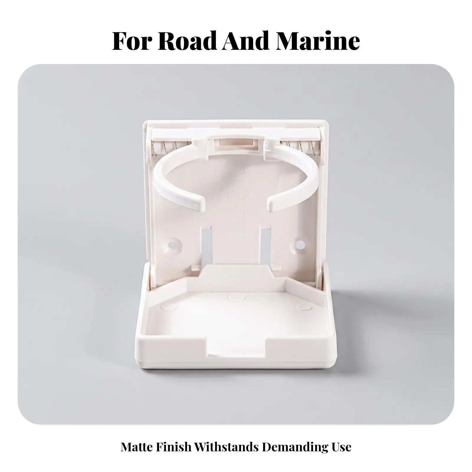 Compact Beverage Holder with Hinged Foldable Tray and Spring Loaded Circlet for Secure Cup and Lid Holder Storage