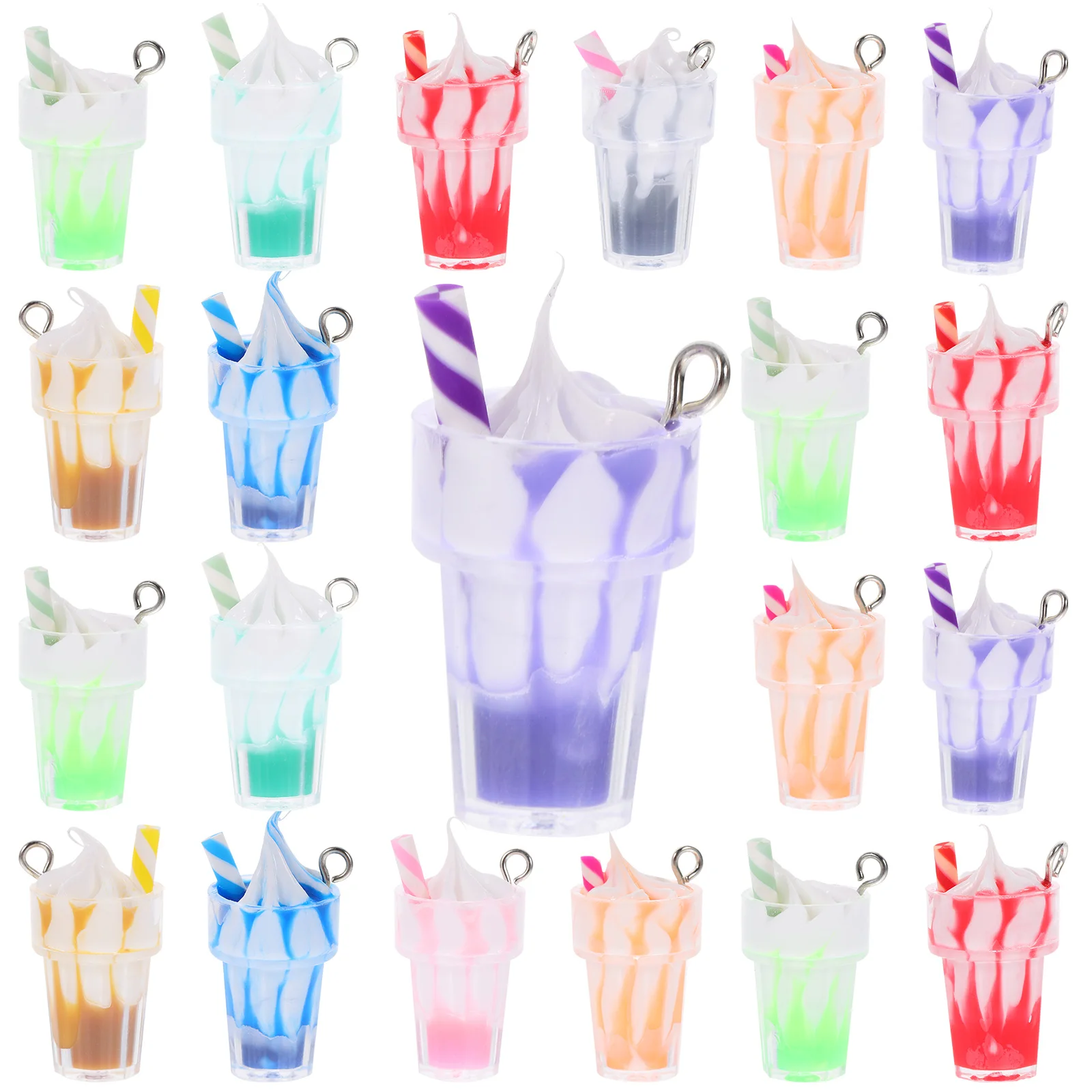 

30 Pcs Ice Cream Cup Charms Resin Pendant Crafts Hanging Accessories DIY Jewelry Making Supplies Colorful Cone Drink Beads