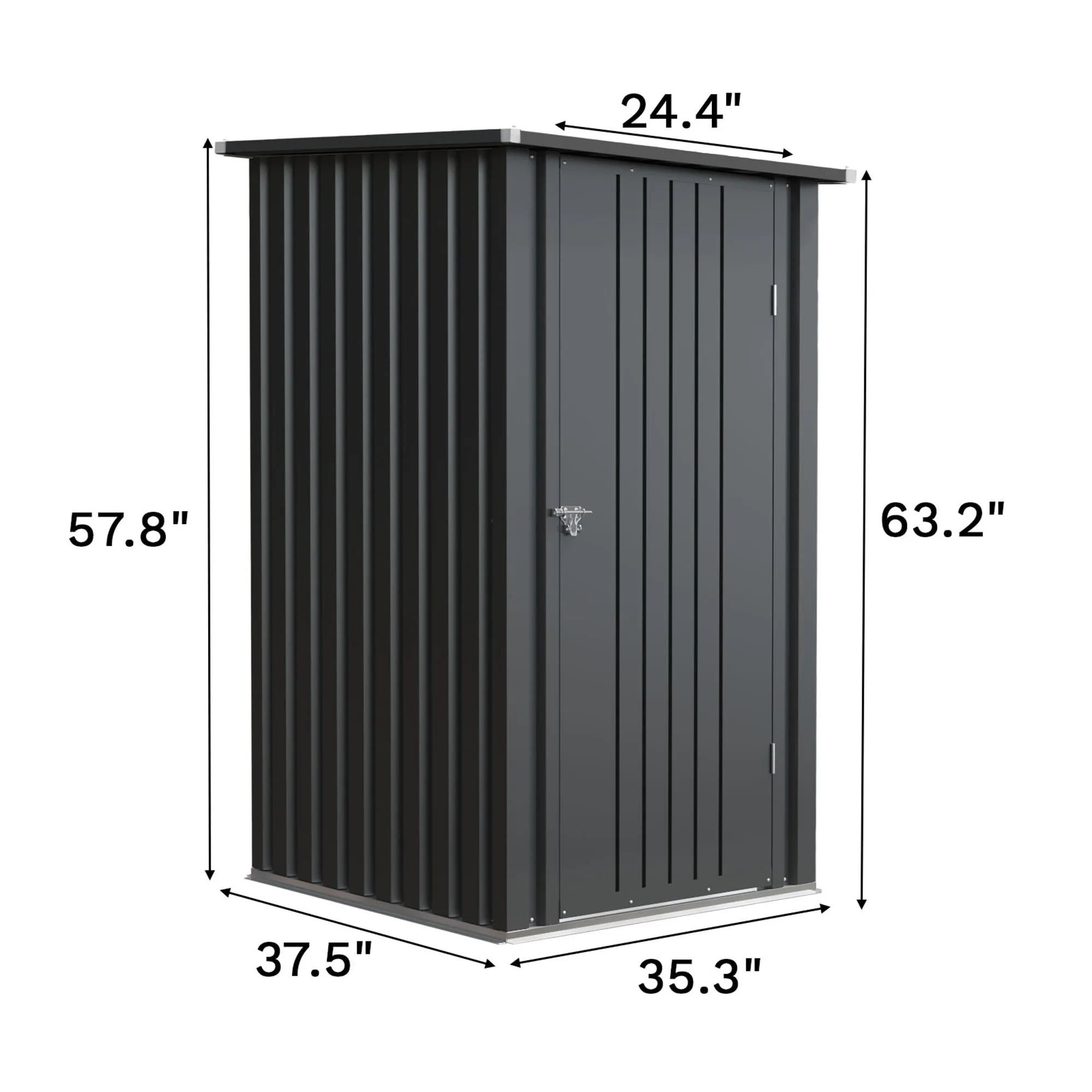 Barraca exterior compacta do armazenamento com telhado inclinado, única porta fechável preta, ferramenta pequena do jardim, durável, 3 'x 3'