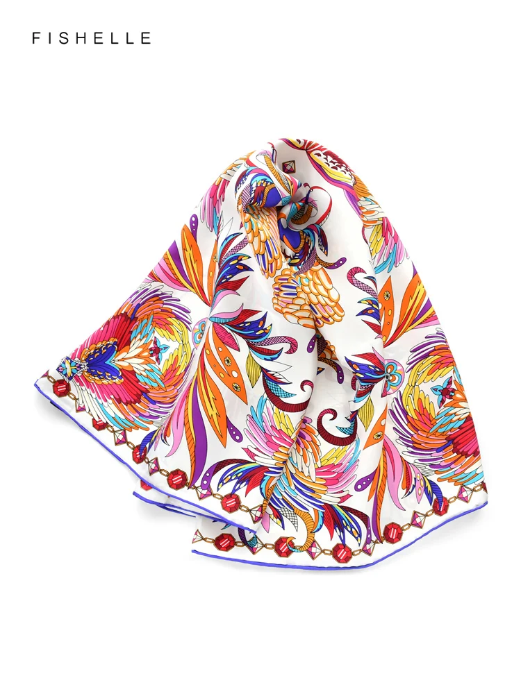 New Colorful Swan Printed Natural Silk Twill Square Scarf Women\'s Spring Autumn Real Silk Scarves Ladies Shawl Adult Luxury Gift