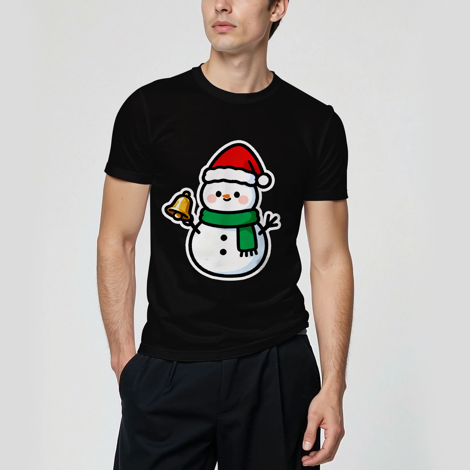 تيشيرت رجالي صيفي بأكمام قصيرة بتصميم نمط رجل الثلج، عصري وبسيط، كاجوال وملابس يومية