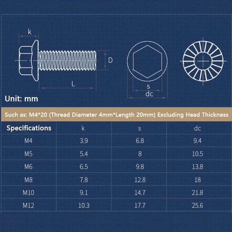 Flange Head Bolt M4 M5 M6 M8 M10 M12 A2-70 304 Stainless Steel Hexagon Hex Head with Serrated Washer Cap Screw