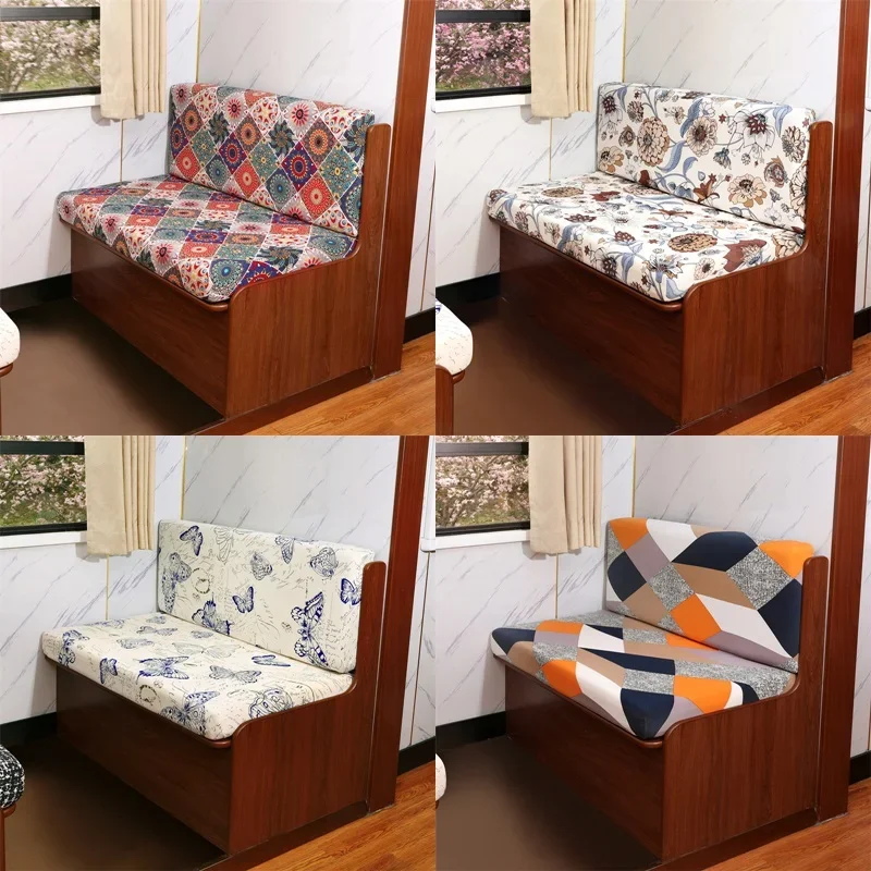 2pcs/set Elastic RV Dinette Cushions Covers Floral Print Spandex Armless Sofa Cover Camper Car Bench Cover Furniture Protector