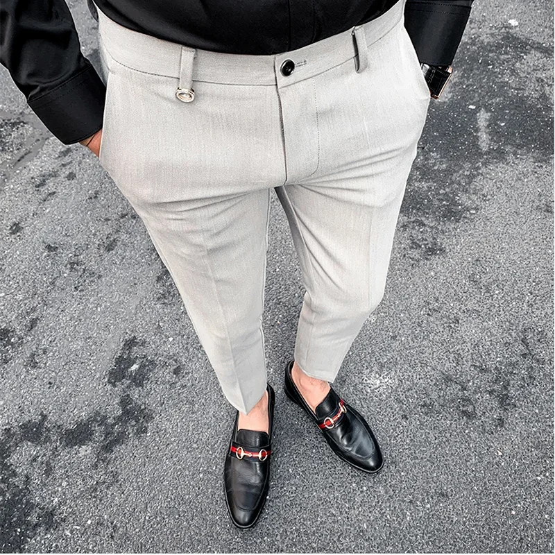 Men\'s Suit Pants Formal Pants New Stretch Slim Solid Color Straight Dress Pants Fashion Boutique Men\'s Clothing Ankle Trouser