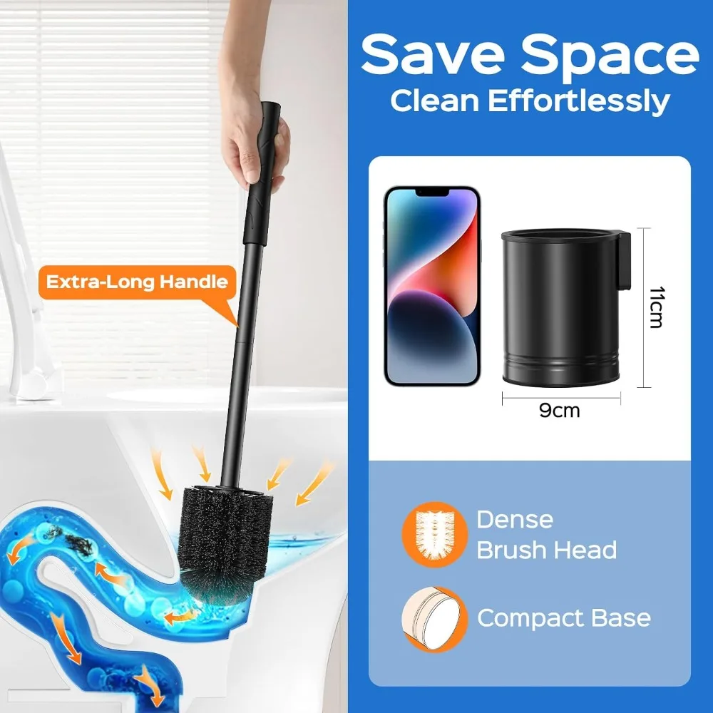 Black Toilet Bowl Brush: Metal Rustproof Bathroom Cleaning Accessories Set with Hidden Holder for Renters - Wall-Mounted Family Compact Toilet Cleaner Kits for Apartment RV Small Space view 2