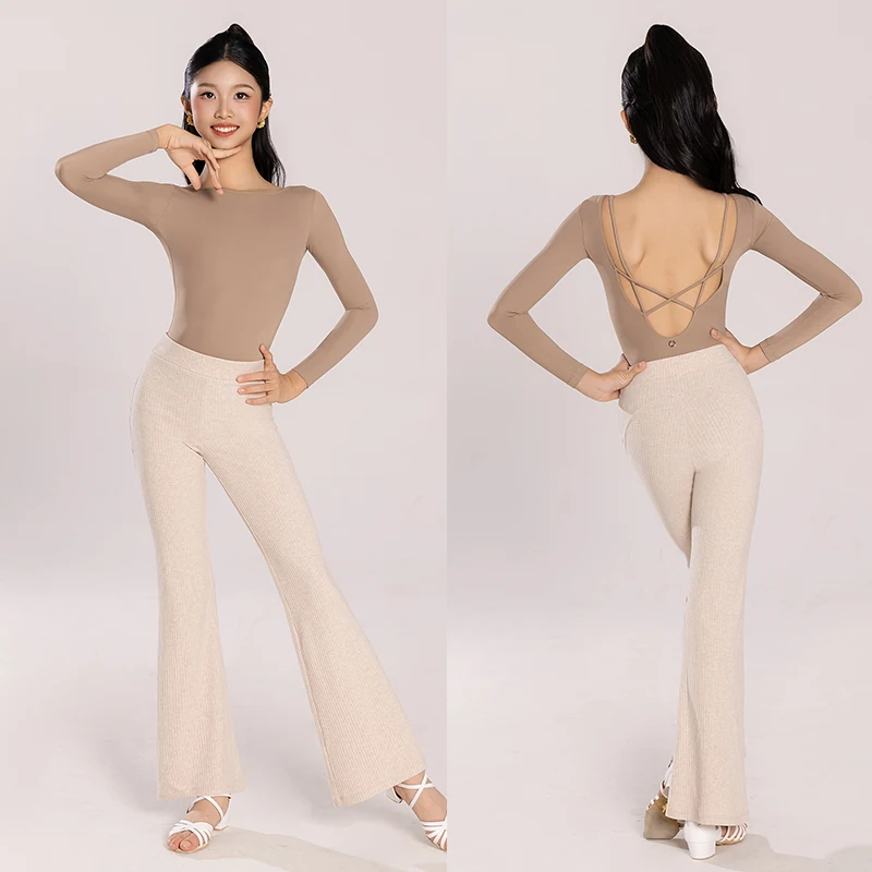 

Детская одежда для латинских танцев, осенне-зимняя тренировочная танцевальная одежда для девочек, боди с длинными рукавами, брюки для танцев ча-ча-румба BL17736