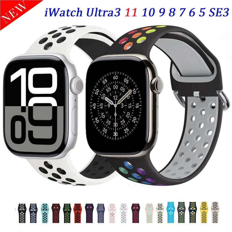 

Ремешок силиконовый для Apple watch band 45 мм 44 мм 41 мм 40 мм Series UItra 8 7 6 5 4 SE, спортивный Воздухопроницаемый браслет для iWatch 3 42 мм 38 мм