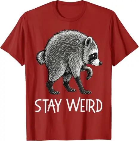 Stay Weird Funny Timothy Raccoon T-Shirt Y2k Herren Damen Baumwolle Gemütliche Oversize-T-Shirts Mode Vintage Kurzarm-Spruch-T-Shirt – Detail 15
