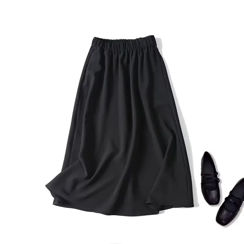 

Jenny&dave Winter Minimalist French Elegant Fashion Office Ladies Black Midi Skirt Woman Clothing High Waits A-line Faldas Skirt