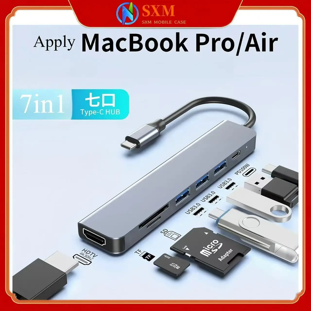 

Док-станция type-c 7-в-1 с док-станцией 4K * hdmi, компьютерным ноутбуком, удлинителем концентратора, многоинтерфейсом