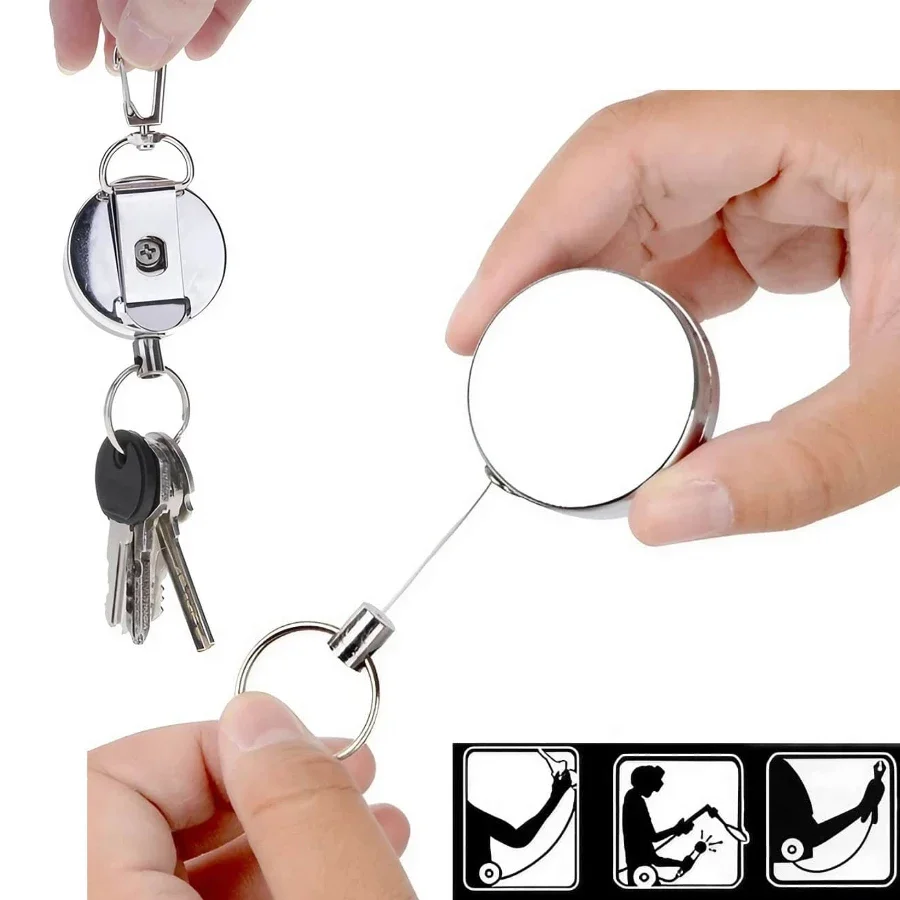 Llavero elástico de cuerda de alambre de acero inoxidable, llavero de alarma retráctil deportivo de retroceso, tarjeta de identificación de pase de esquí Yoyo antipérdida