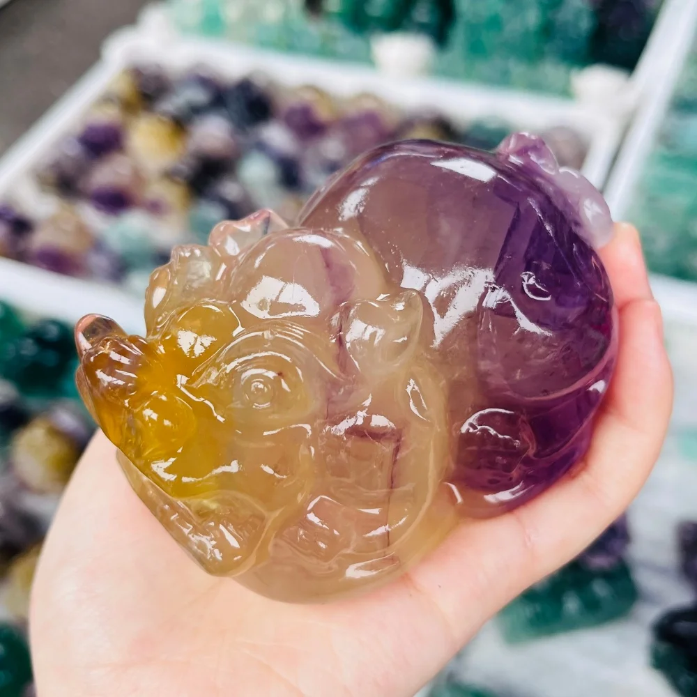 Natural Colored Fluorite Pixiu Carving Crystal Healing Animals Figurines Home Decorations DIY Holiday Gift 1pcs view 4