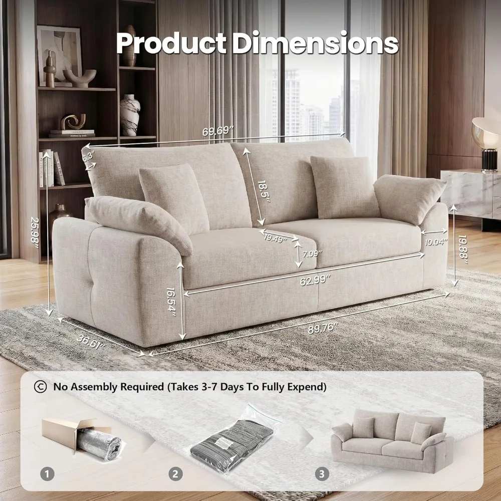 

89.8" Modern Loveseat Sofa for Living Room, Cloud Boneless Couches with 4 Pillows, Mid Century Loveseat Couches for, Customized