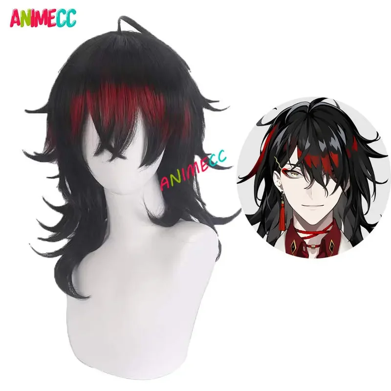 Vtuber luxiem Vox Akuma cosplay wig long black highlights heat resistant synthetic Halloween party anime wigs wig cap