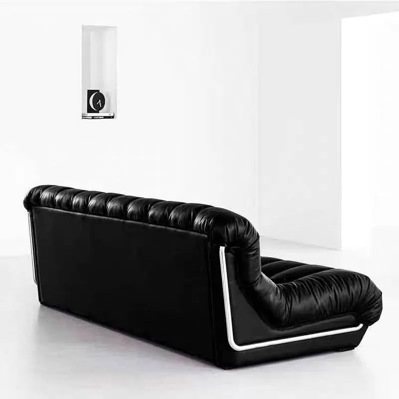 French black retro piano keys leather art sofa small apartment living room straight row cat scratching leather sofa