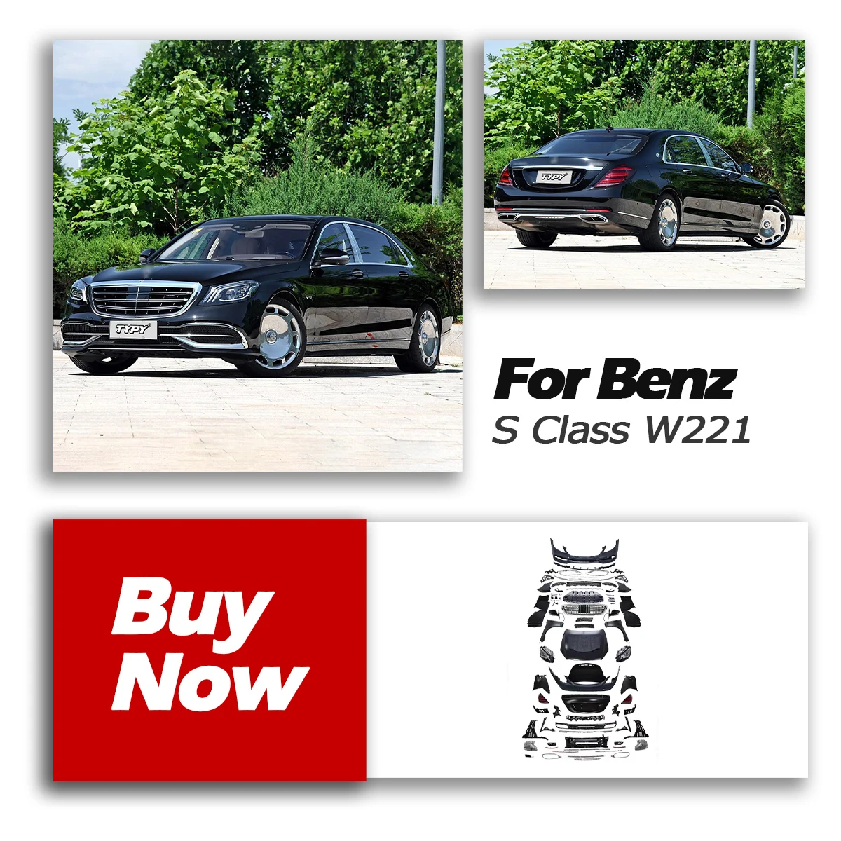 Комплект кузова TYPY для Benz S Class W221, обновление до W222 Maybach Style, комплект кузова с бампером, фарой, выхлопом крыла Комплект кузова TYPY для Benz S Class W221, обновление до W222 Maybach Style, комплект кузова с бампером, фарой, выхлопом крыла