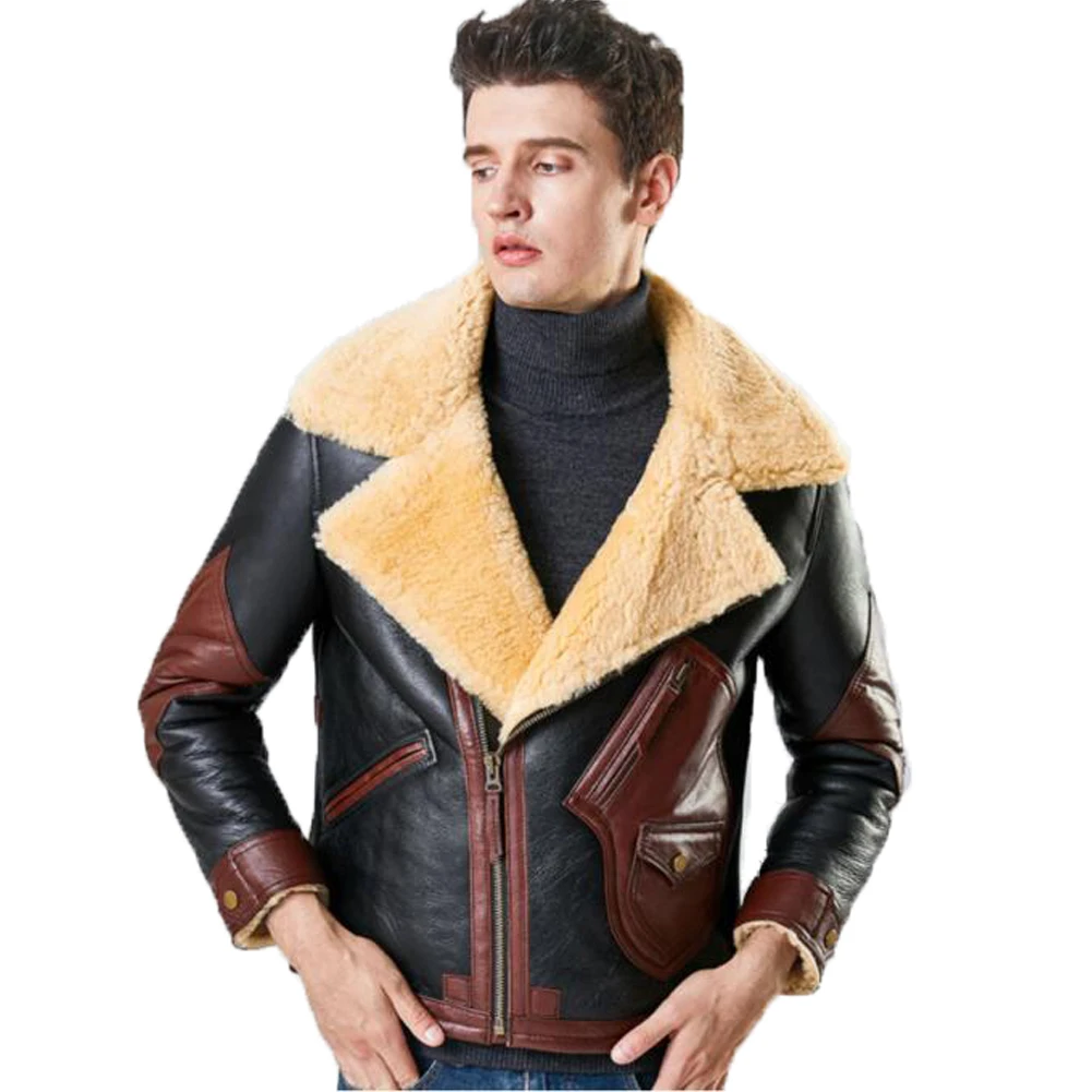 

Denny&Dora Mens B3 Natural Shearling Leather Coat Shearling Mens Winter Jacket Mens Shearling Leather Bomber Jacket