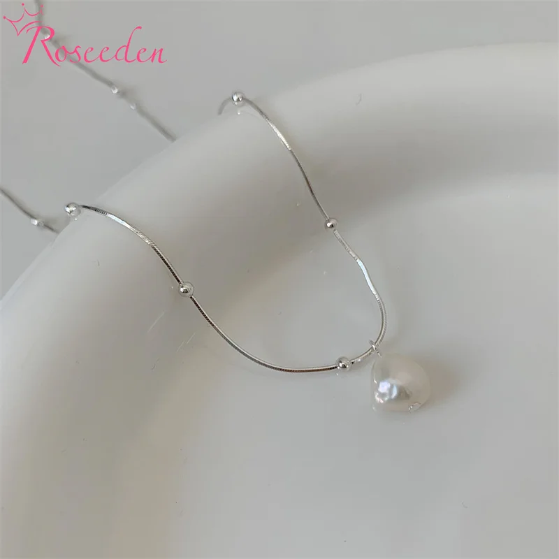 

925 Sterling Silver Baroque Pearl Bride Jewelry Natural Freshwater Pearl Necklace RE4950