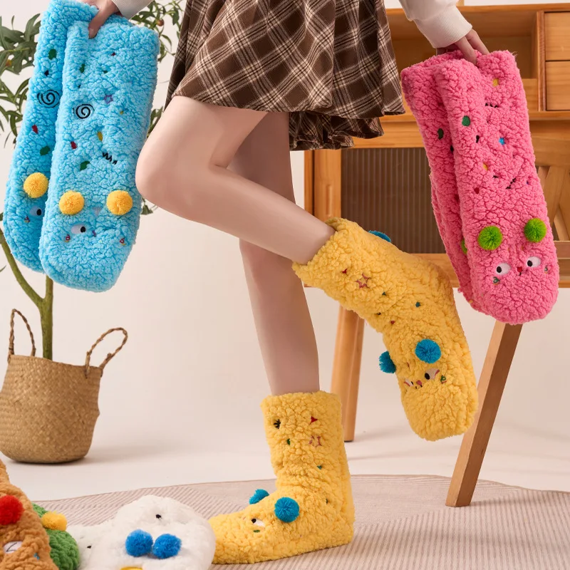 

Ladies' Thickened Socks Korean Dopamine Cartoon Kawaii Cute Sweet Middle Tube Socks Lamb Plush Soft Warm Floor Socks For Girl