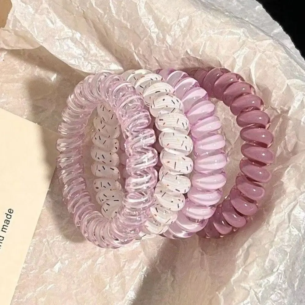 4Pcs/set Sweet Fashion Telephone Wire Elastic Hair Band Clear Spiral Cord Rubber Band Hair Tie Women Hair Accessories