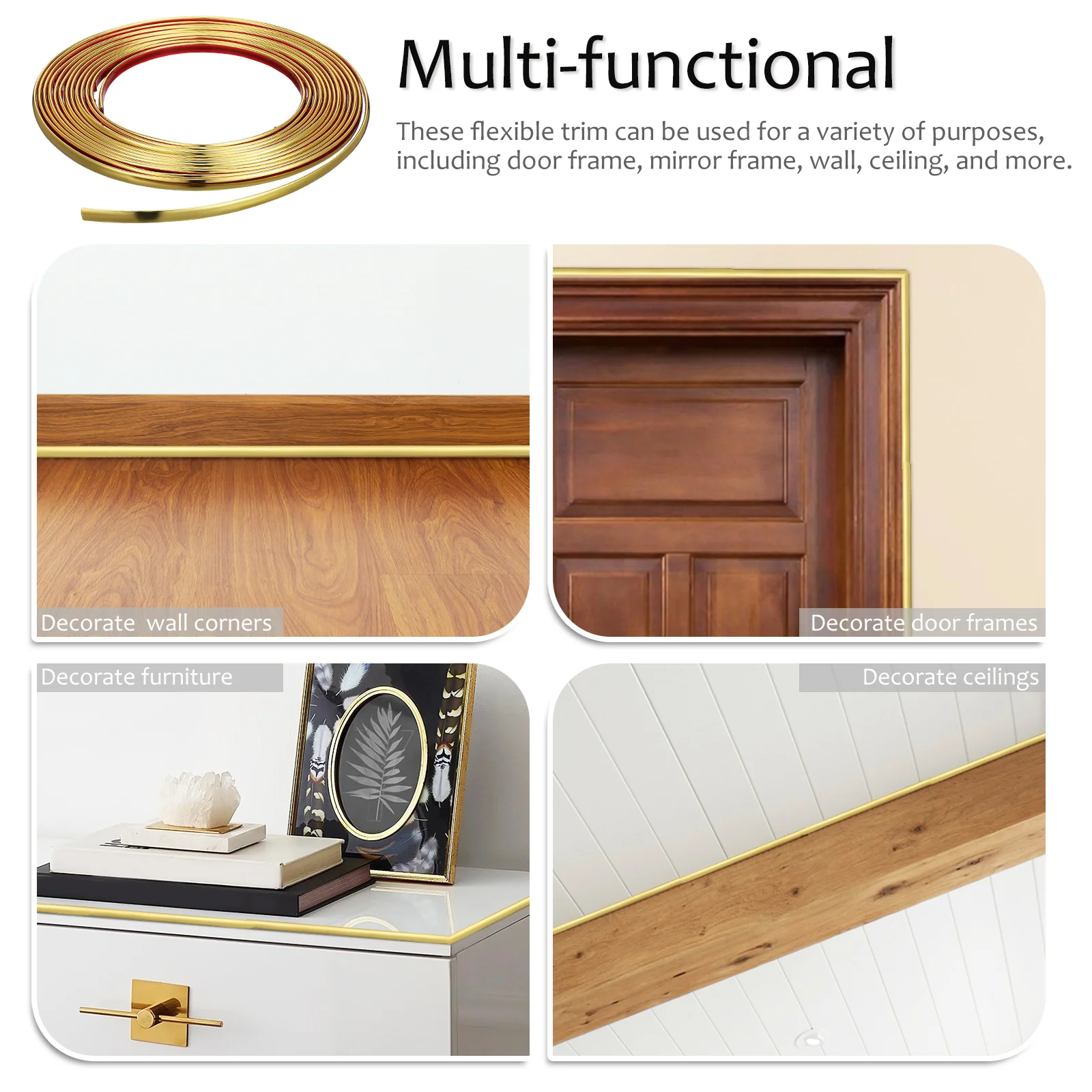 

2 Rolls PVC Wallpaper Gypsum Line Peel and Stick Edge Trim Mirror Frame Border Flexible Molding Panel