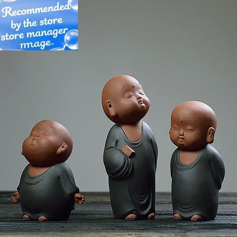 

Креативный Little Monk Samanera Zen Ornament Чайные украшения Чайные украшения для домашних животных Керамическая скульптура Цзыша ручной работы Брелки для кунг-фу