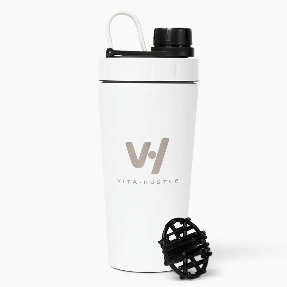 

Стакан-шейкер из нержавеющей стали, герметичный, с шариком для смешивания, идеально подходит для протеиновых коктейлей или после тренировки, подходит для автомобильных подстаканников, без BPA, 20 унций.