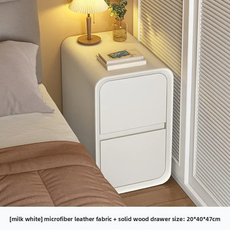 Bedside Table Narrow Bedside Storage Storage Small Cabinet Bedroom Cream Wind Solid Wood Double Pumping Crack Practical
