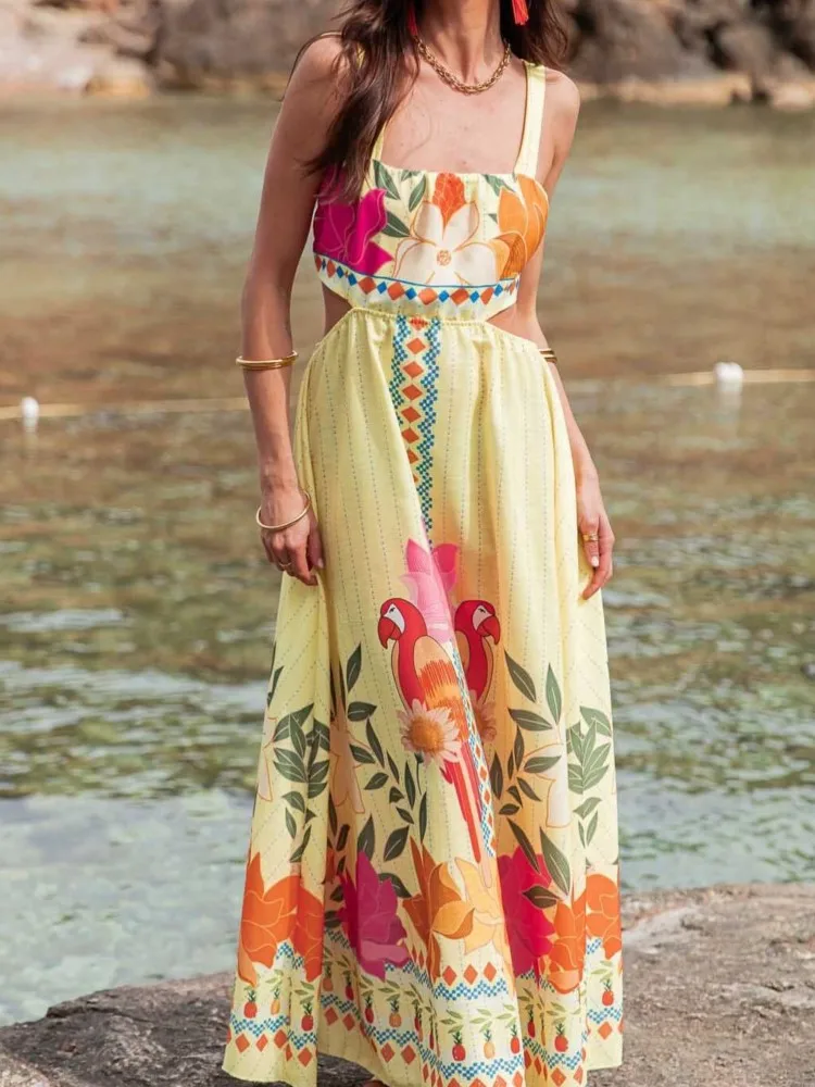 

Casual Print Loose Dress Lady Fashion Sexy Spaghetti Strap Backless Dresses For Women Holiday Beach Skirt Womens Clothing Summer