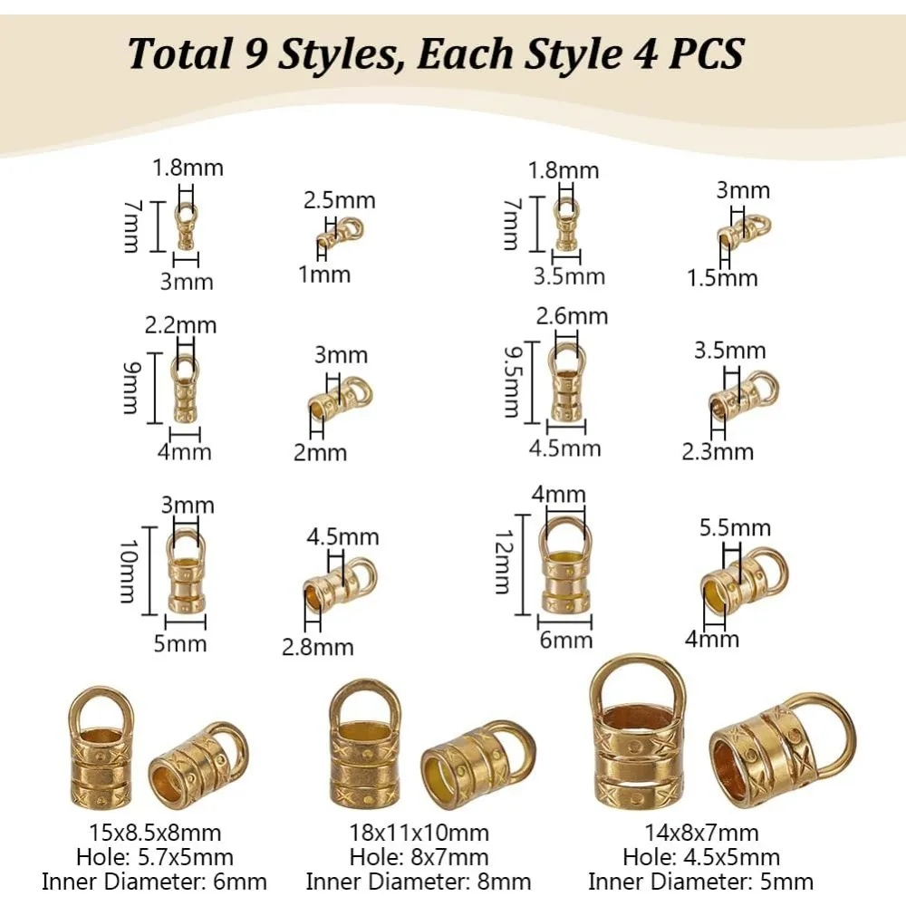 36 قطعة 9 أحجام النحاس الحبل نهاية قبعات شرابة قبعات ل 1 ~ 8 مللي متر الحبال الجلود الحبل نهاية غطاء قبعات المجوهرات تلميح ل استرخى أقراط #2