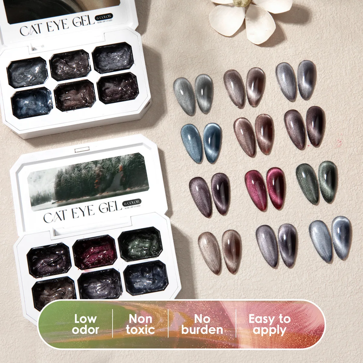 

6Colors Colorful Glass Bead Cat Eye Nail Gel Polish Palette Soak Off UV/LED Semi Permanent Magnetic Gel Varnishes for Manicure