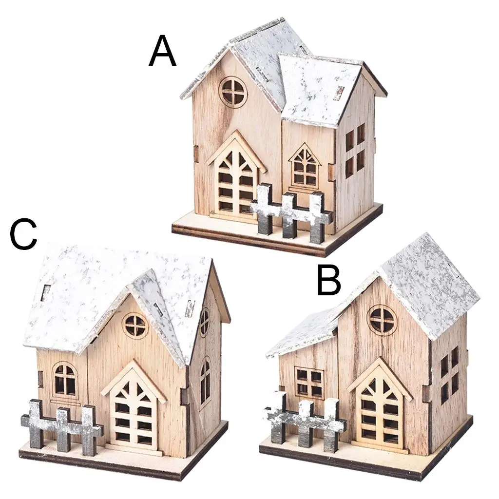 Hand-Painted Christmas Wood Village House Cabin Figurine Light up LED Decor