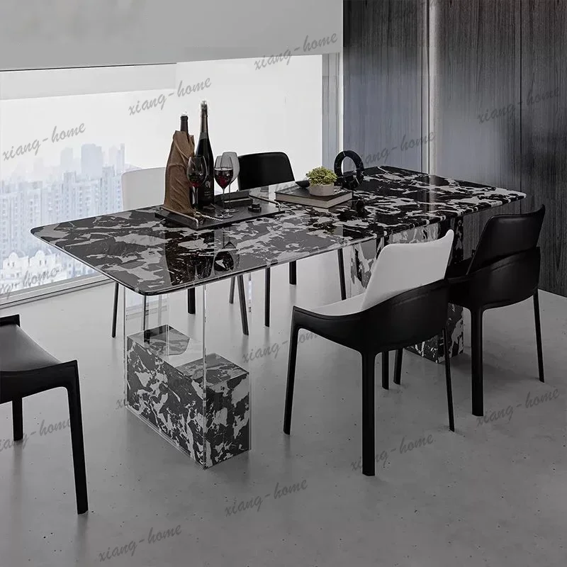 YJ  Modern Minimalist Acrylic Base Marble Dining Table Multi Stone Options Stain Durable Home Luxury Furniture