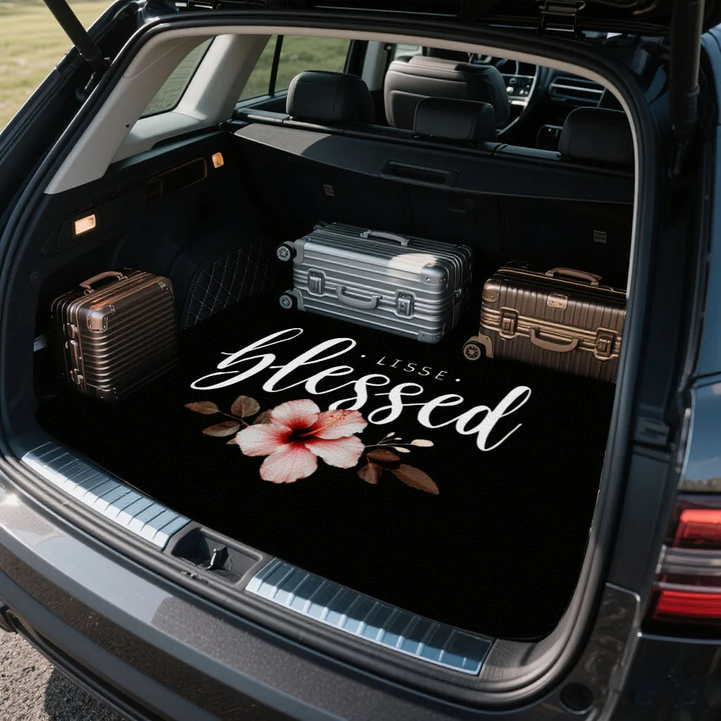 1pc Polyester Fiber Blessed Print Floral Personalized Car Trunk Mat, Interior Protection Cargo Liner, Secure Auto Cargo Liner