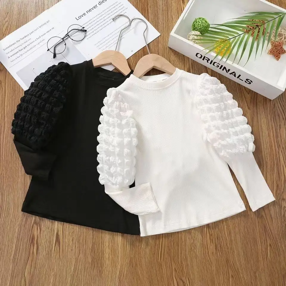 Girls Spring And Autumn Korean Edition Bubble Sleeve Underlay Shirt 2023  Same Style Versatile Fashion Trend Clothing Girls Top