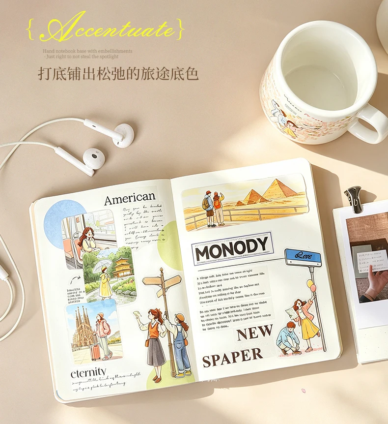 Journal GO Travel Theme Spiral Sticker Book Journey Character & Scene Decals for Journaling Scrapbooking & Planners