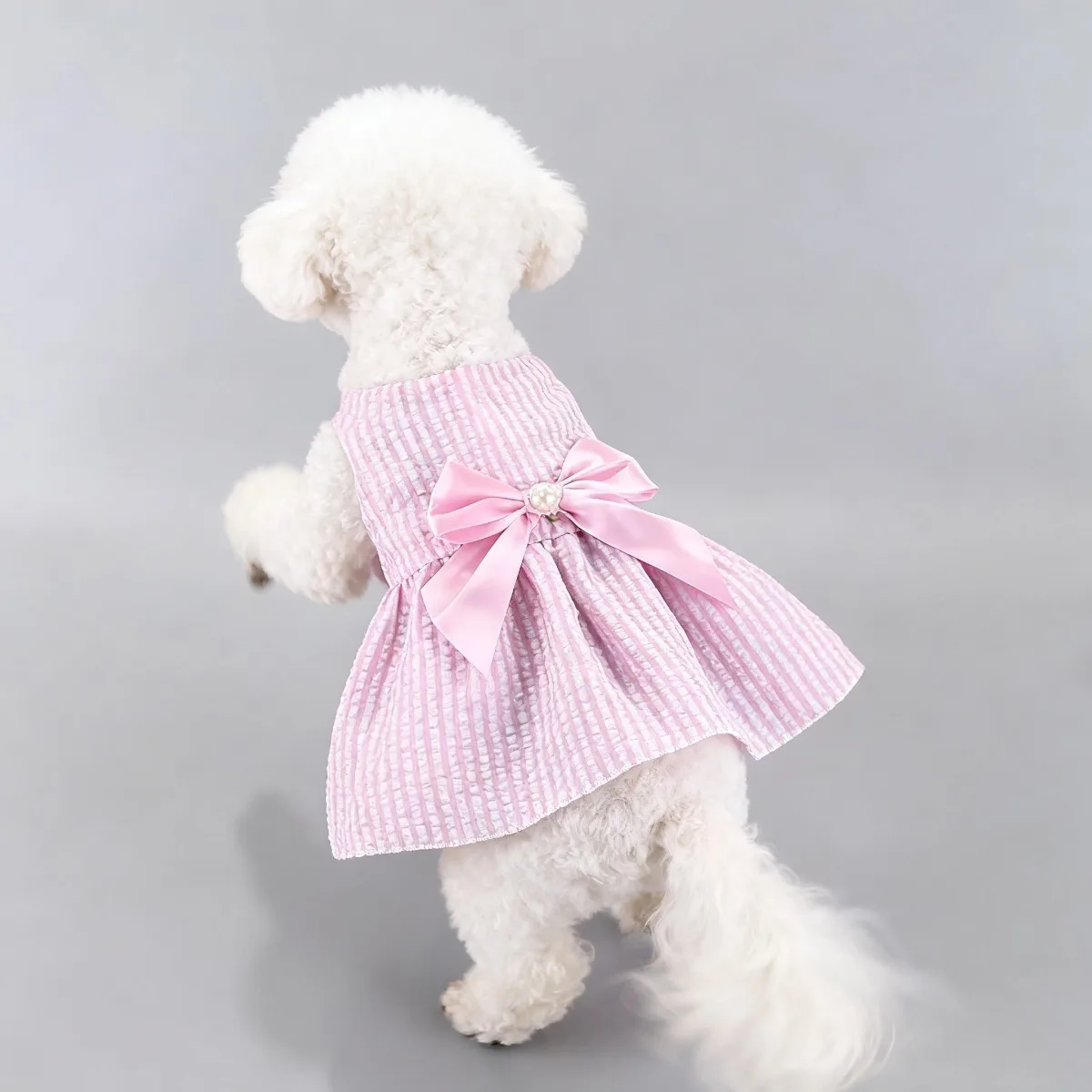 Kawaii Vertical Striped Summer Pet Clothes Soft with Bow Pet Dog Skirt Elastic Thin Dog Princess Dress