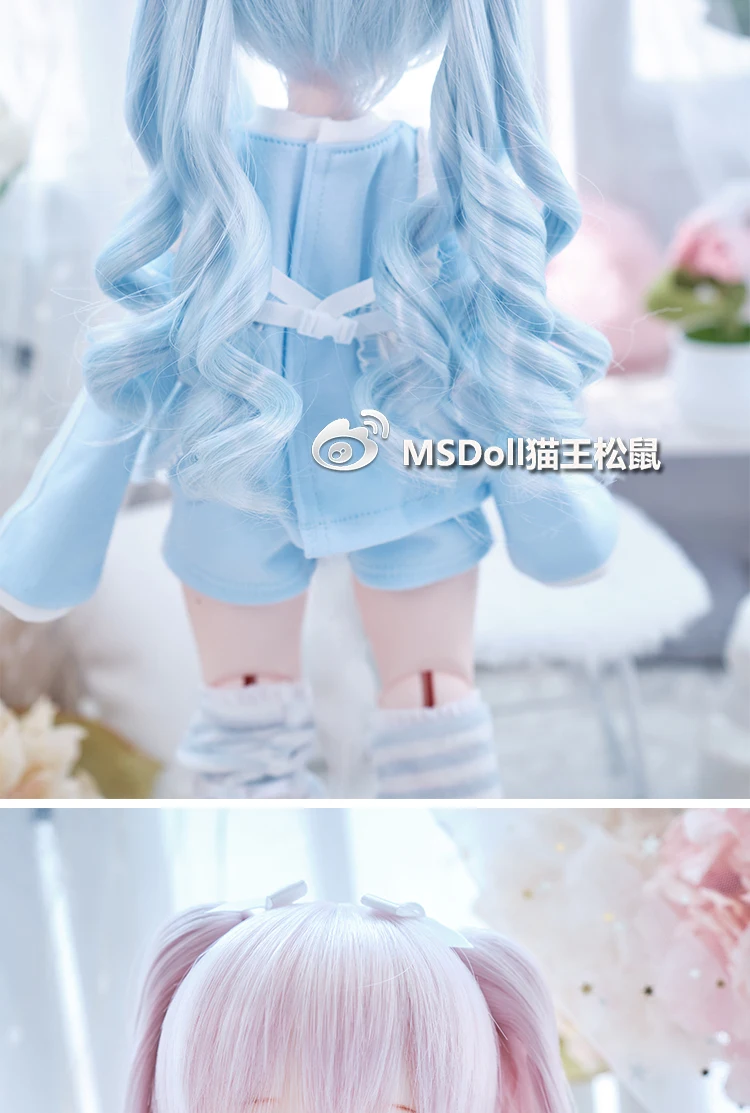 BJD Doll Wig 1/3 1/4 1/6 Handmade Bjd Doll Wig Curly Hair DIY Joints Doll Toy Fashion Fiber Double Tail Wig Dolls Accessories