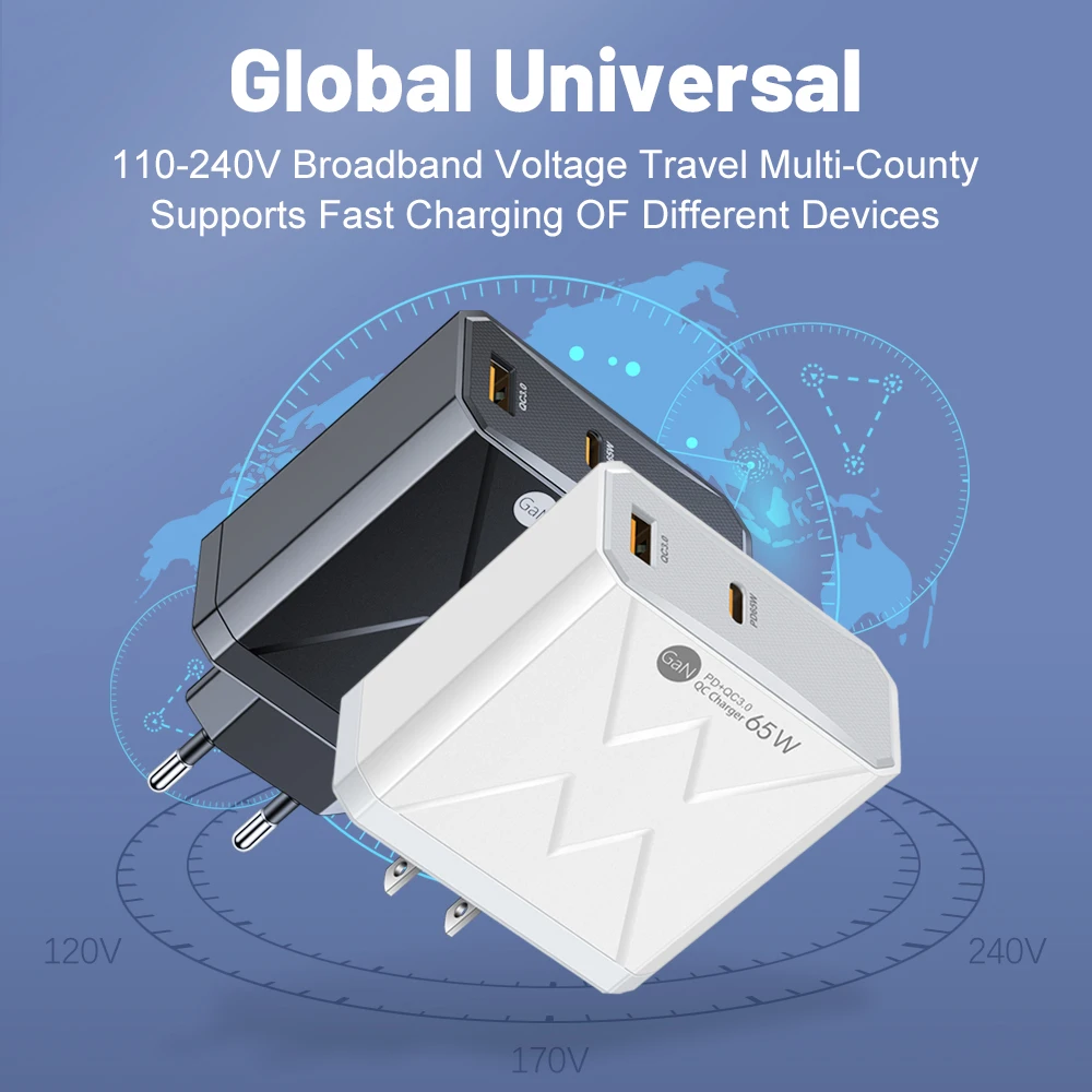 65W GaN Charger 2 Ports Type C Charger Fast Charging For IPhone 14 15 Pro Xiaomi 13 14 Samsung USB C Charger For Huawei Mate 60