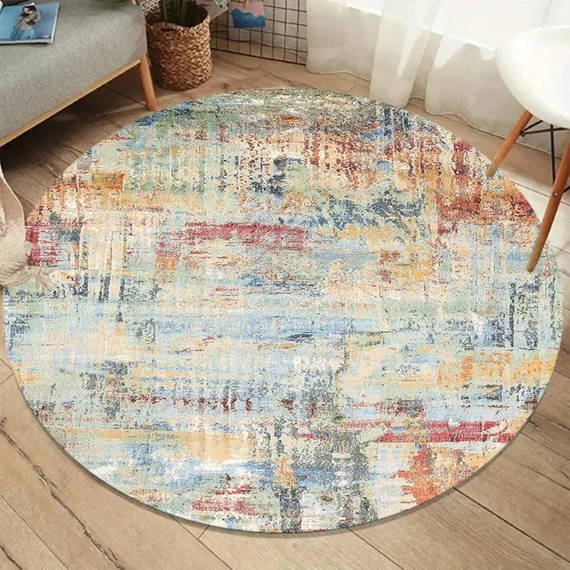 European American Style Vintage Distressed Rug, Abstract Art Non-Slip Mat, Living Room Bedroom Decor Carpet  Floor Mats