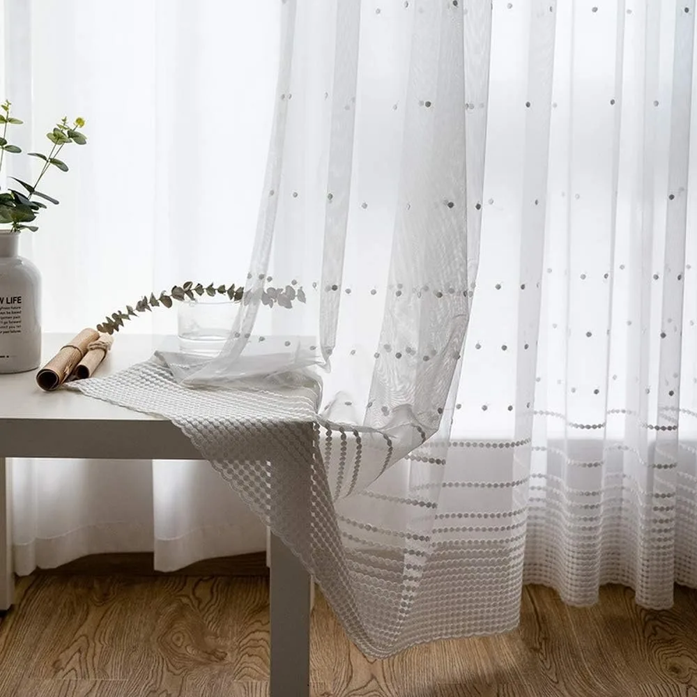 Moderne weiße Punkte schiere Vorhang für Schlafzimmer Wohnzimmer Stickerei transparente Voile Paneele Fenster Tüll Terrassen türen Cortina