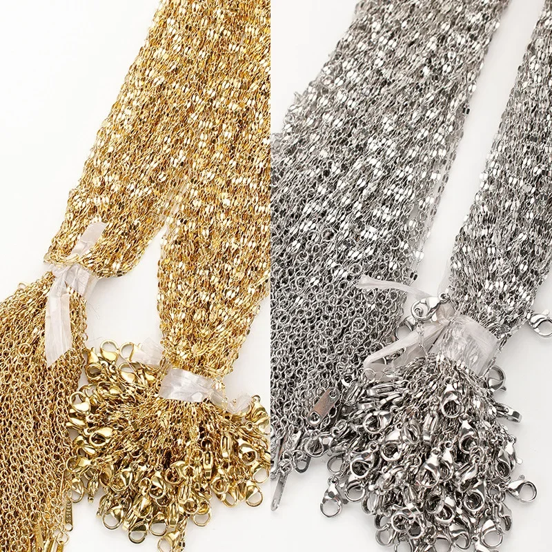 

Wholesale 100pcs/lot 1.5mm Stainless Steel Lip Water Wave Chains Necklaces DIY Jewelry 40+5cm Chains Suit Bulk Sale Accessories
