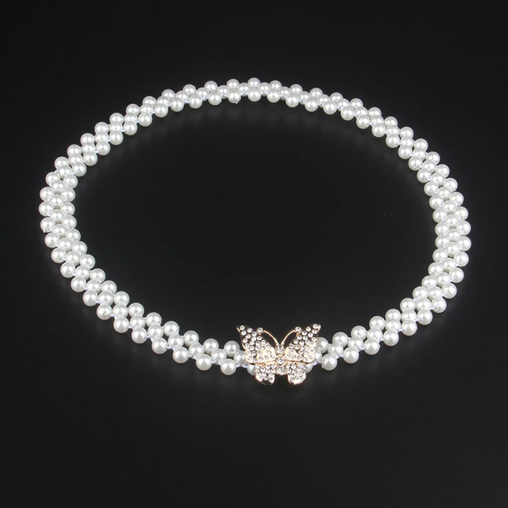 2Pcs Pearl Waist Belt Elastic Butterfly Waist Chain Rhinestone Bridal Dress Jewelry for Women Women Western Belt